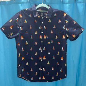 Forever 21 Sailboat button down shirt blue orange white